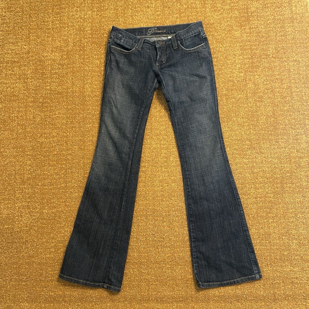 Frankie B Dark Blue 6 Women's Jeans Low Rise Flare Y2K Ribbon Ring Pockets USA